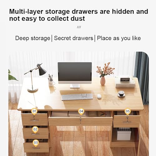 Amazon | コンピューターデスク、木製、3つの引き出し付き、モダンな